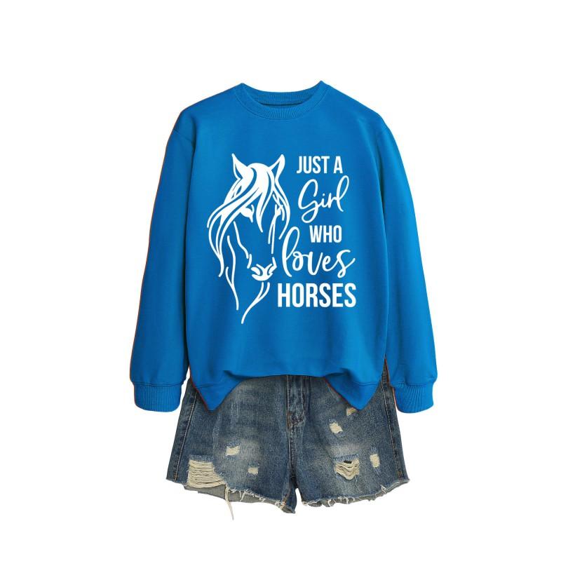 Womens Oversized Long Sleeve Hoodie Top With Horse Lover Graphic Print Cotton Blend Casual Sweatshirt Winter