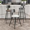 Retro American Solid Wood & Iron Bar Stool with Backrest