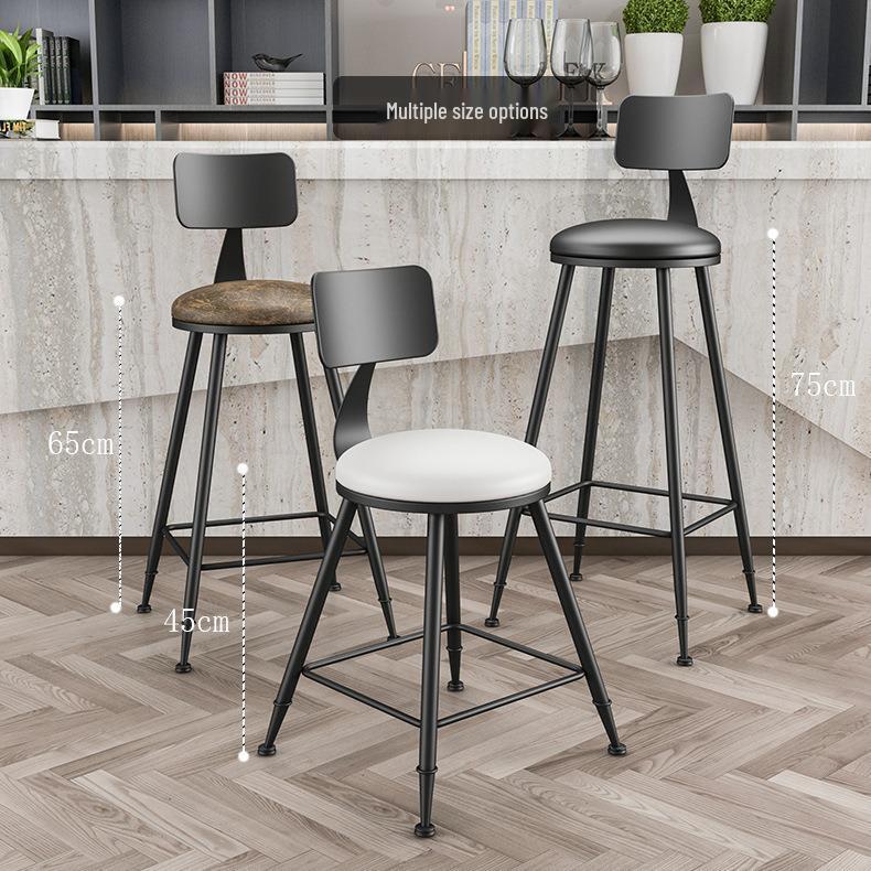 Retro American Solid Wood & Iron Bar Stool with Backrest