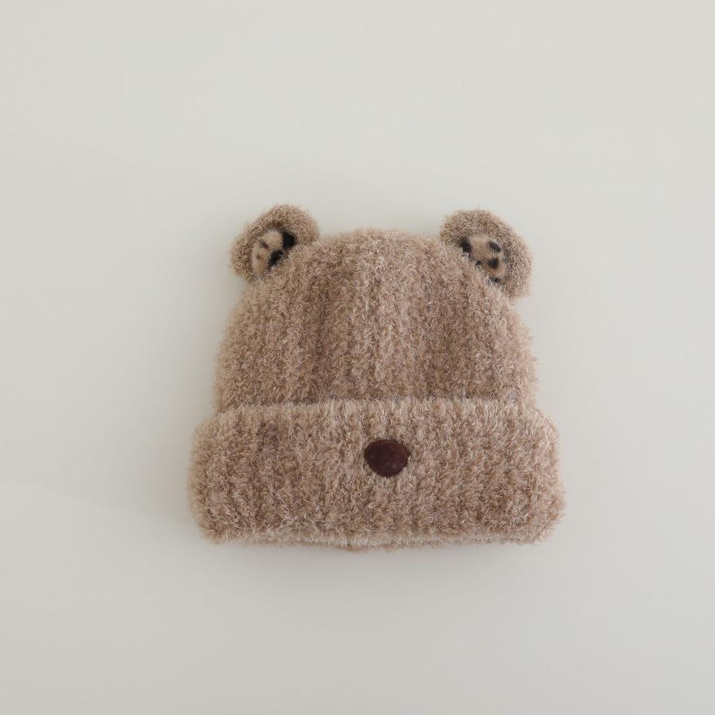 Cute Eared Bear Knitted Plush Hat for Women Warm Ear Protecting and Face Enhancing In Autumn and Winter New Autumn and Winter Style