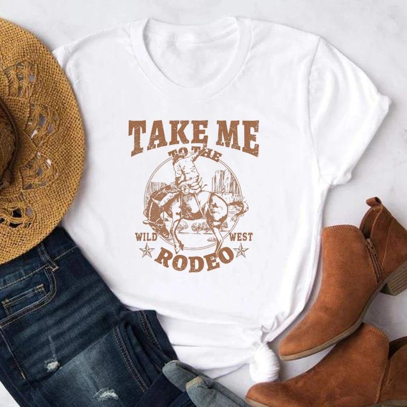 Cowboy Rodeo Graphic Printed Women Vintage Country Music Funny Western Tshirts FeUnisex Retro Casual Short Sleeve TShirt Clothing