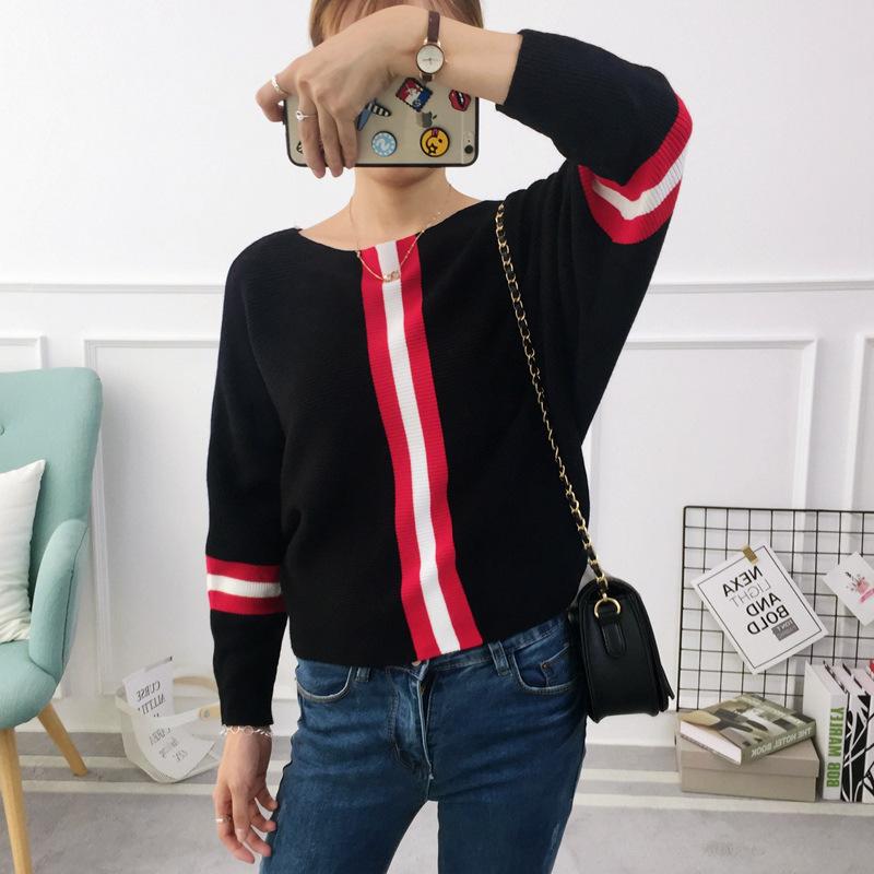 2022 New Autumn Winter Women Sweater Pullover Stripe Contrast