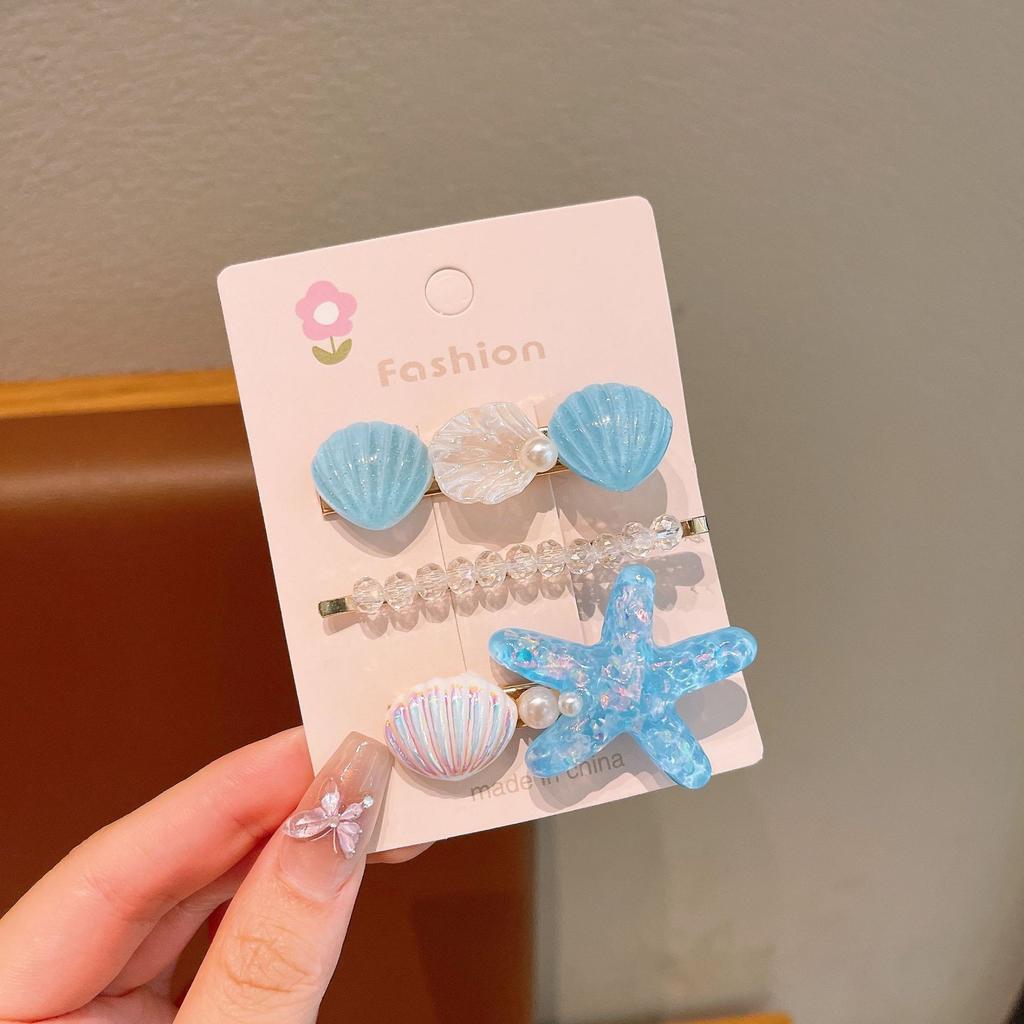 Summer Ocean Starfish Shell Hairpin Cute Children'S Hairpin Duck Beak Clip Pearl Hair Accessories Headgear Clip Girl