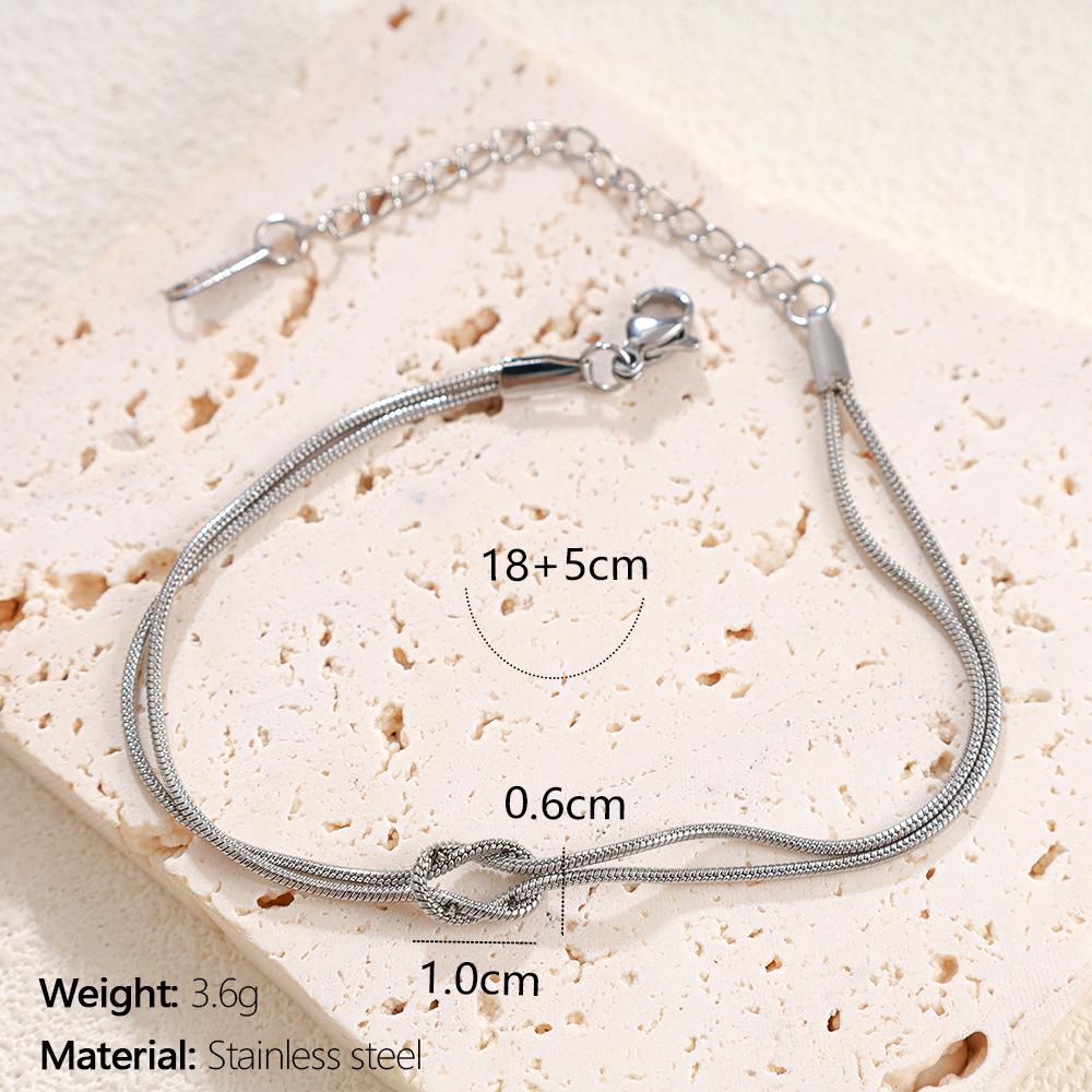 Elegant Knotted Double-Layer Necklace & Bracelet Set - Titanium Steel Snake Chain Jewelry
