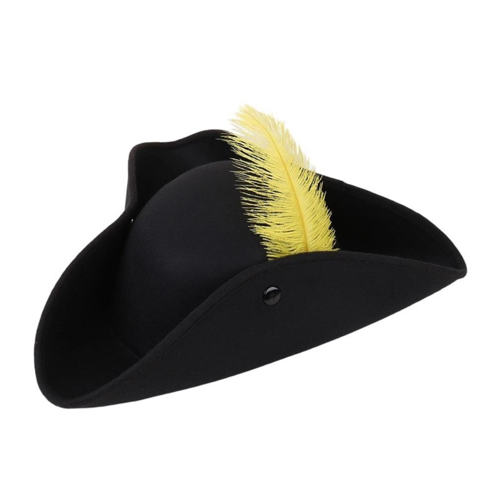 Classic Retro Tricorn Hat Wide Brim Pirate Headwear Pirate Feathers Hat Halloween Party