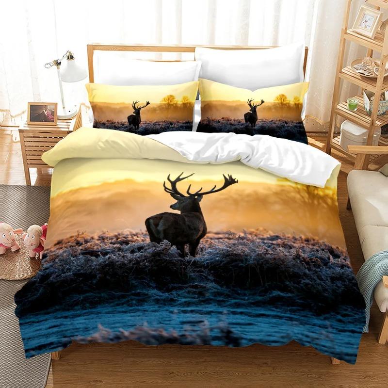 Dusk Dream Catcher Deer Bedspreads Cover 3D Print Animal Black Yellow Bedroom Duvet Cover Sets Winter Parure De Lit 2 Personnes