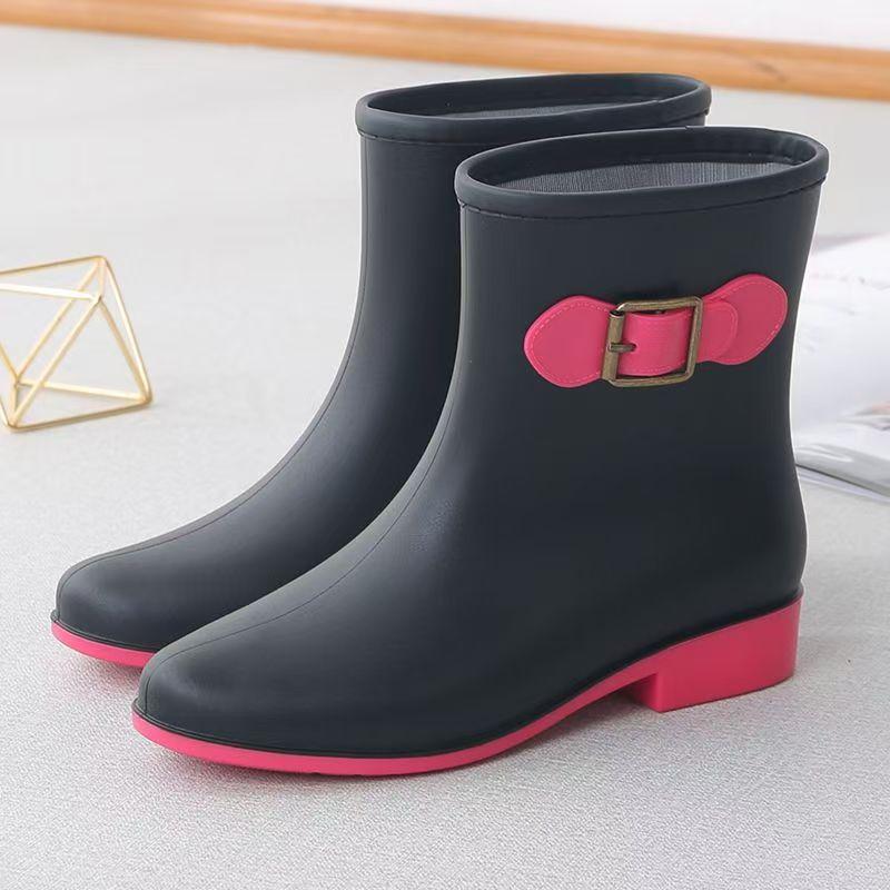 Woman Tow Heel High Top Rain Boots Four Seasons New Soft Sole Non Slip Round Toe Slip On Waterproof Kitchen Work Shoe Water Shoe
