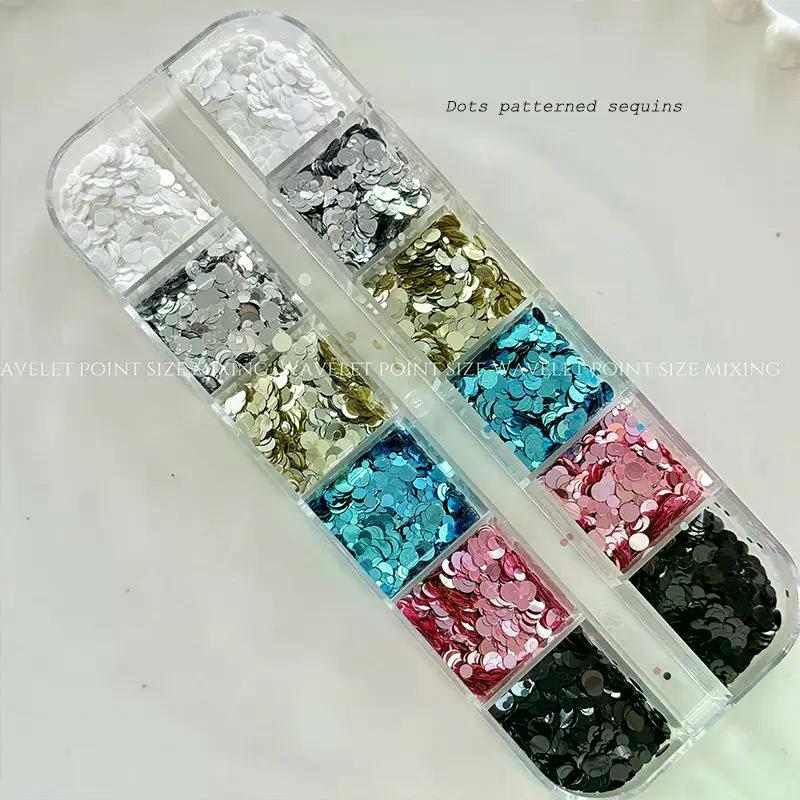 12 Grids Mixed Mini Circular Nail Glitter Flower DIY Wave Point Sequin Colorful Sparkling Nail Charms Nail Decoration Accessorie