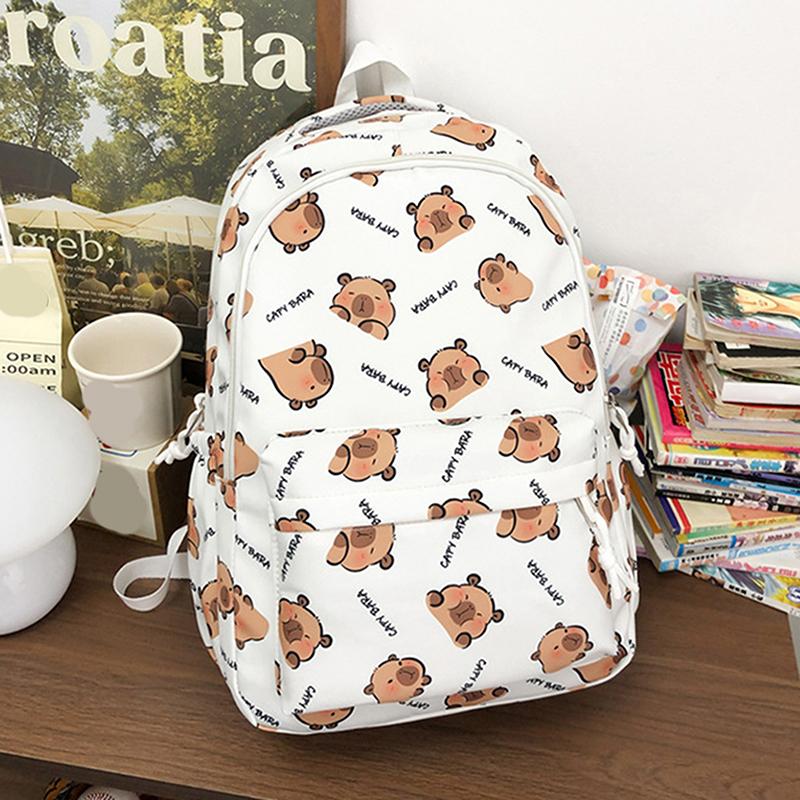 Large Capacity Lightweight Backpack Cartoon Capybara School Bag Student Schoolbag Adjustable Straps Backpack Gifts