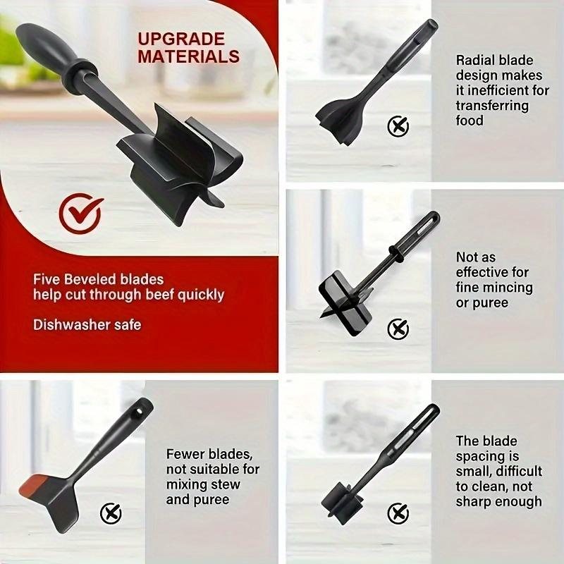 Heat Resistant Plastic Meat Chopper - Manual Hamburger Meat Shredder, Beef Grinder for Crafting Burgers, Turkey & More