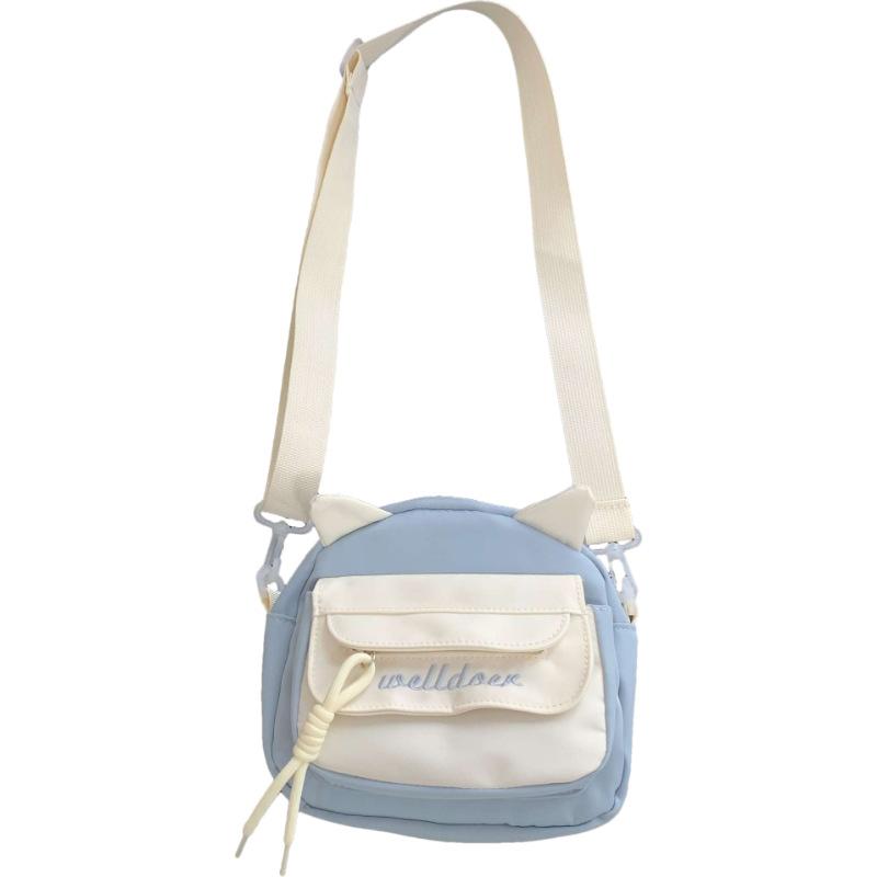 Small fresh and sweet contrasting color messenger bag women's spring new student shoulder bag personalized cat ears mobile phone small square bag