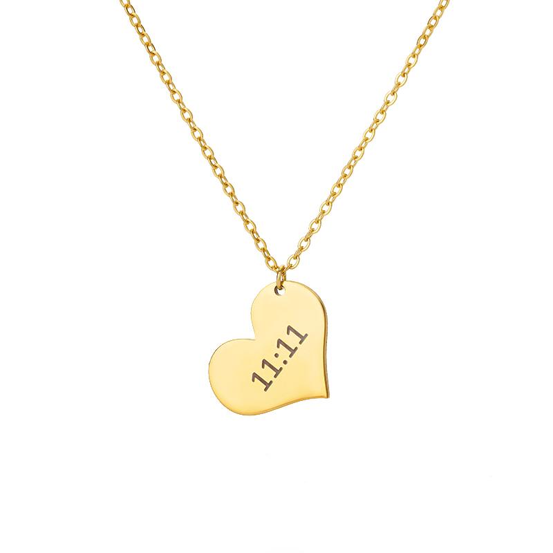11:11 Rectangle Pendant Necklace for Women Stainless Steel Gold Color Chain Lucky Angel Number 1111 Choker Jewerly Collares