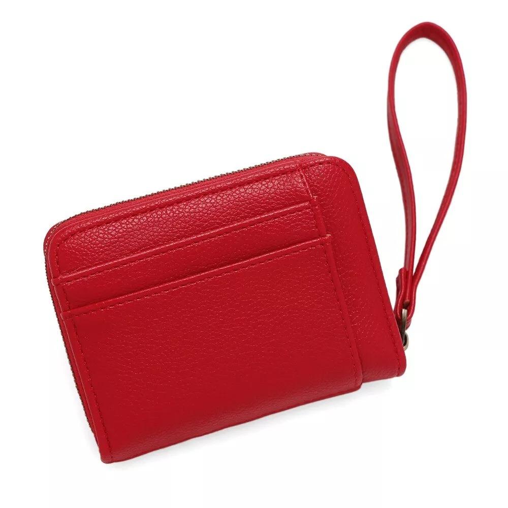 

Simple PU Leather Small Short Wallet Multi Slots Solid Color Card Holder Zipper Business Card Case Men Women червоний