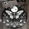 Moon Butterfly Gothic Round Rug Night Garden Floral Insect Art Black White Boho Home Decor Anti Slip Floor Mat