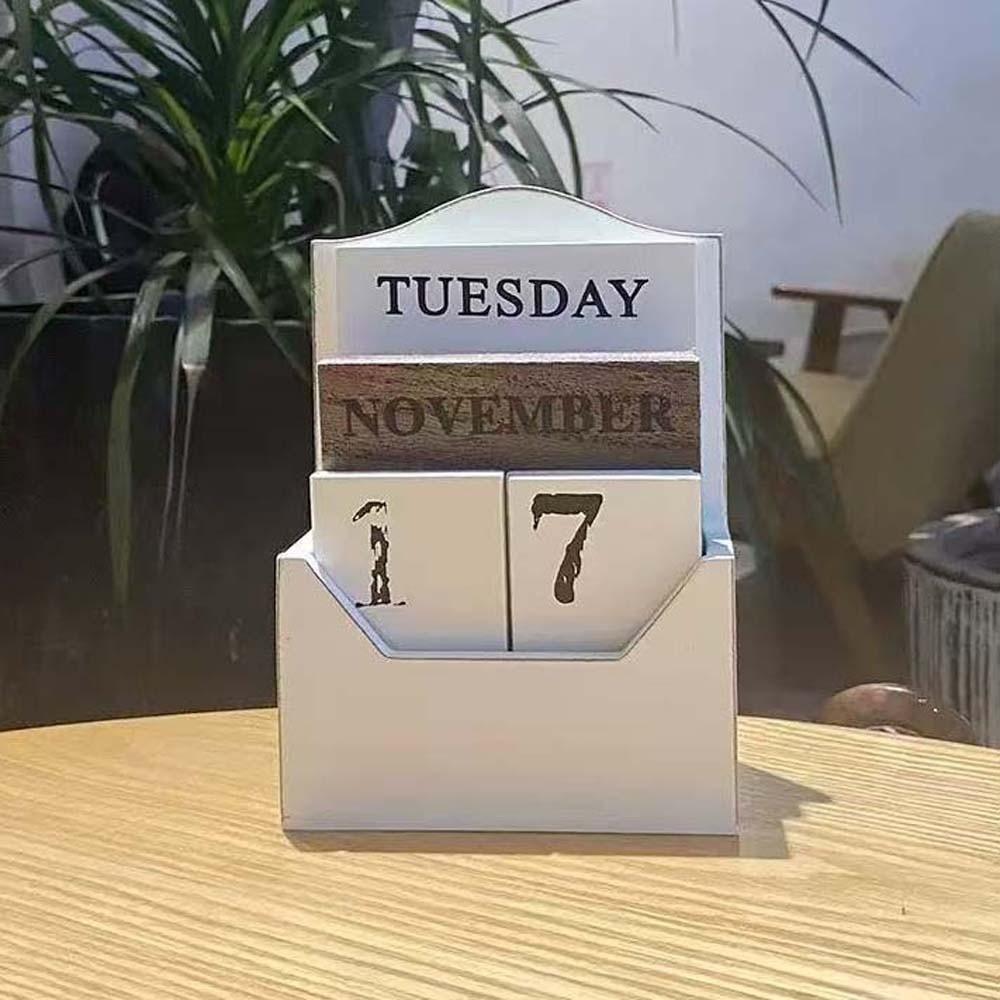 Aesthetic Desk Calendar Ornament Manual Date Display Ornament Wooden Perpetual Calendar  Office