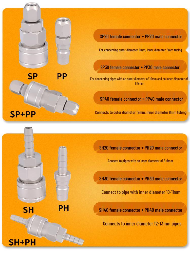 Pneumatic C-Type Self-Locking Quick Connect Fittings for Air Compressor Pump, 8mm High-Pressure Hose, Male & Female Connectors.