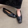 Minimalist Style Leather Flat Shoes Slip-On French Elegance Women's Square Head Commuting Little Leather Shoes Retro Pure Color