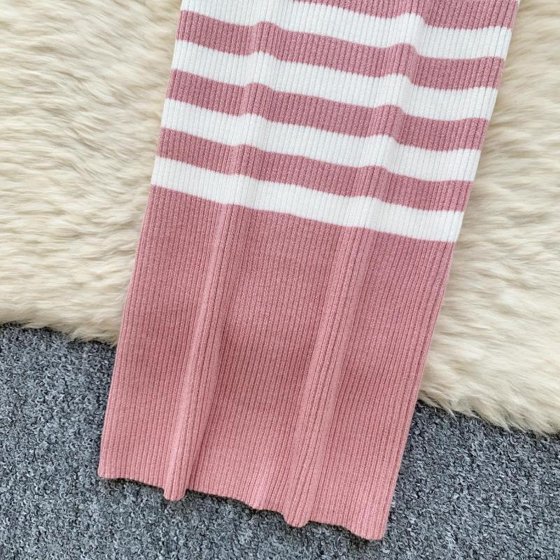 Rochii pulover femei cu gât înalt toamna 2024 sexy slim fit rochie tricotată tricotată cu dungi cu culoare blocată, îmbrăcăminte de stradă Rochii șic