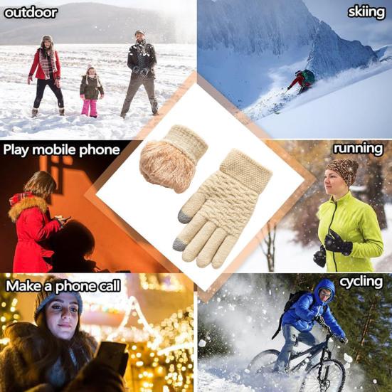 1 Pair Winter Gloves Double-layer Thickened Plush Jacquard Knitted Five Fingers Unisex Anti-slip Cold Weather Driving Golfing Skiing Skating Gloves