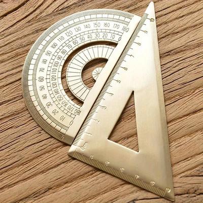 Vintage Brass Protractor and Triangle Ruler Durable Metal Measuring Tools with Clear Etched Markings, Ideal for Students School Supplies