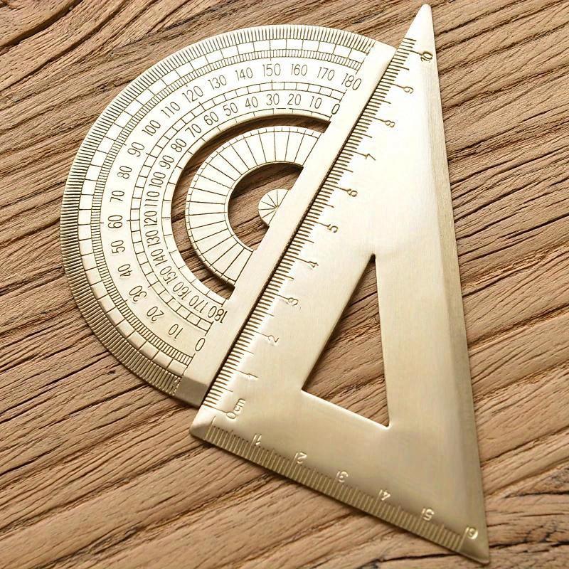 Vintage Brass Protractor and Triangle Ruler Durable Metal Measuring Tools with Clear Etched Markings, Ideal for Students School Supplies