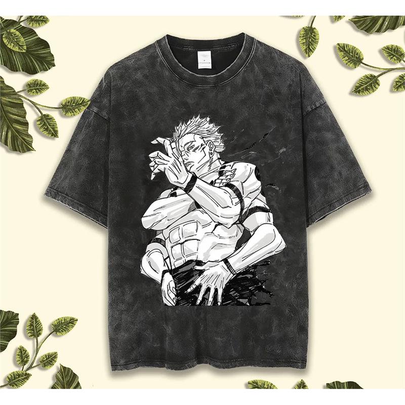 Vintage Washed Anime Print Men’s Harajuku T-Shirt