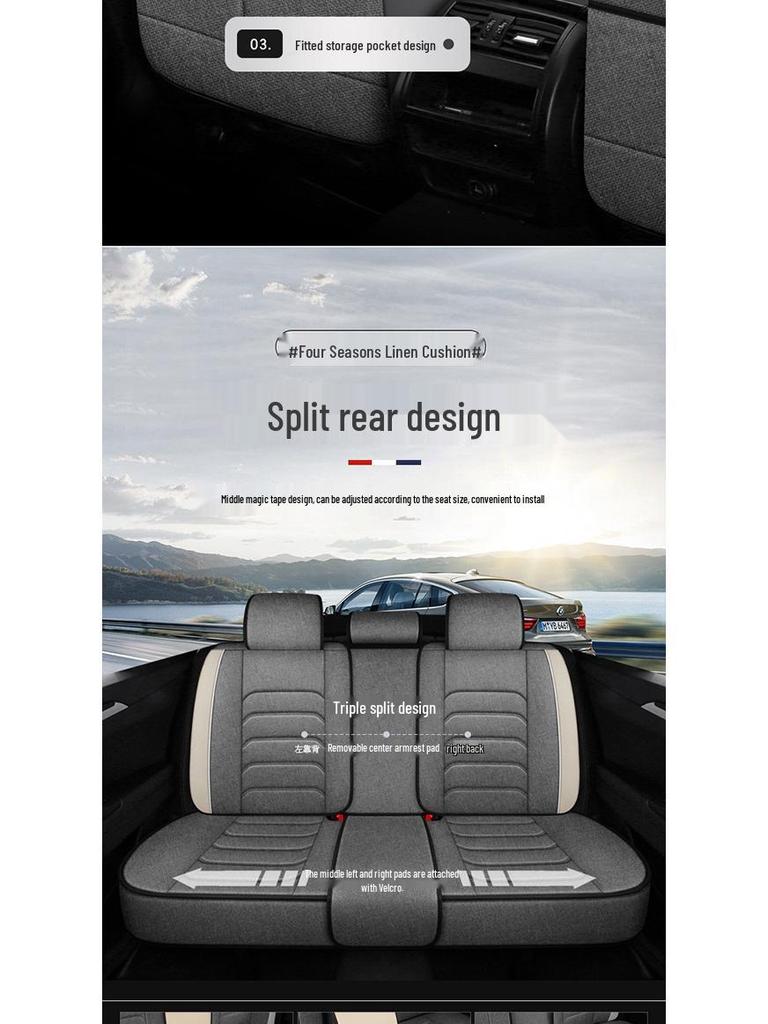 Linen Universal Car Seat Cover - Non-Slip, Full Wrap, All-Season Use