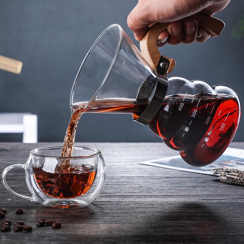 Glass hand coffee pot sharing pot household wooden handle coffee cup