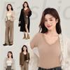 Women's Cashmere & Silk Lace V-Neck Long Sleeve Slimming Top Set