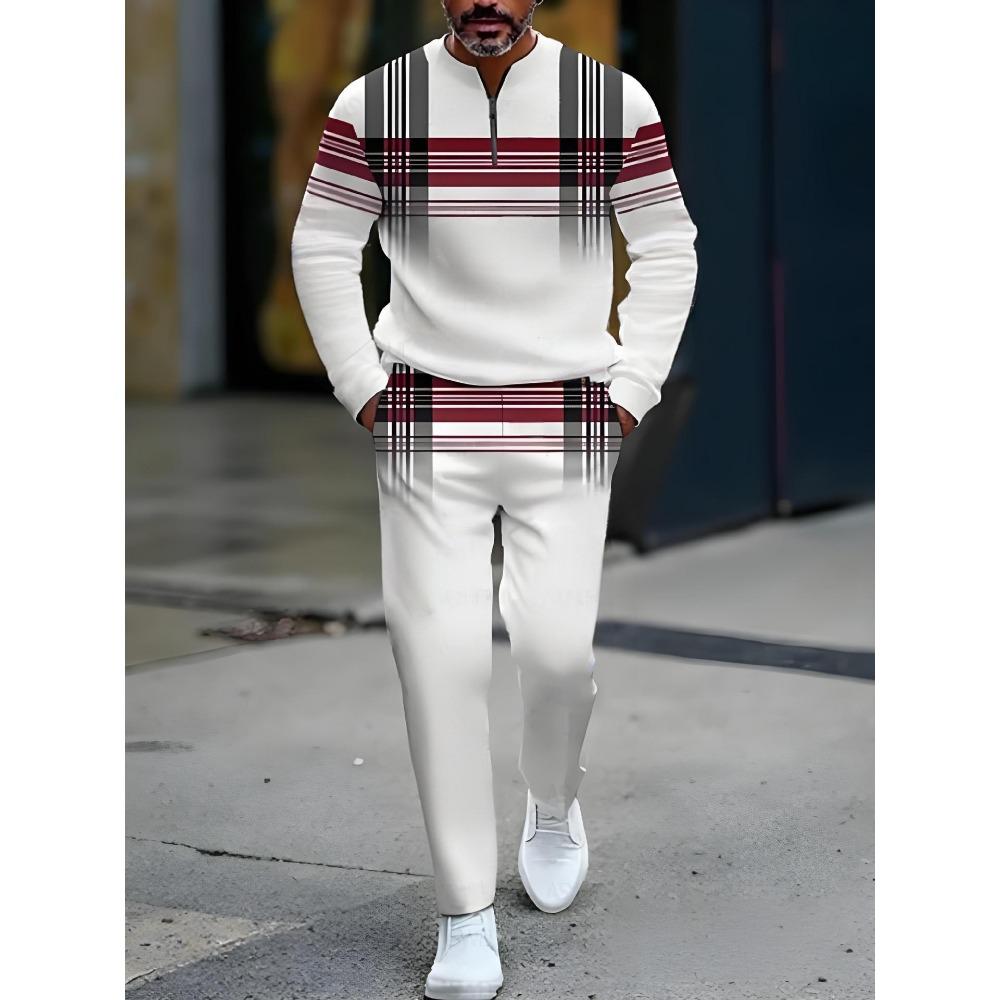 Spring Autumn Fashion Streetwear Men's Long-Sleeved Half-Zipper Stand-Up Collar Casual Sportswear Men's Clothing Two-Piece Set