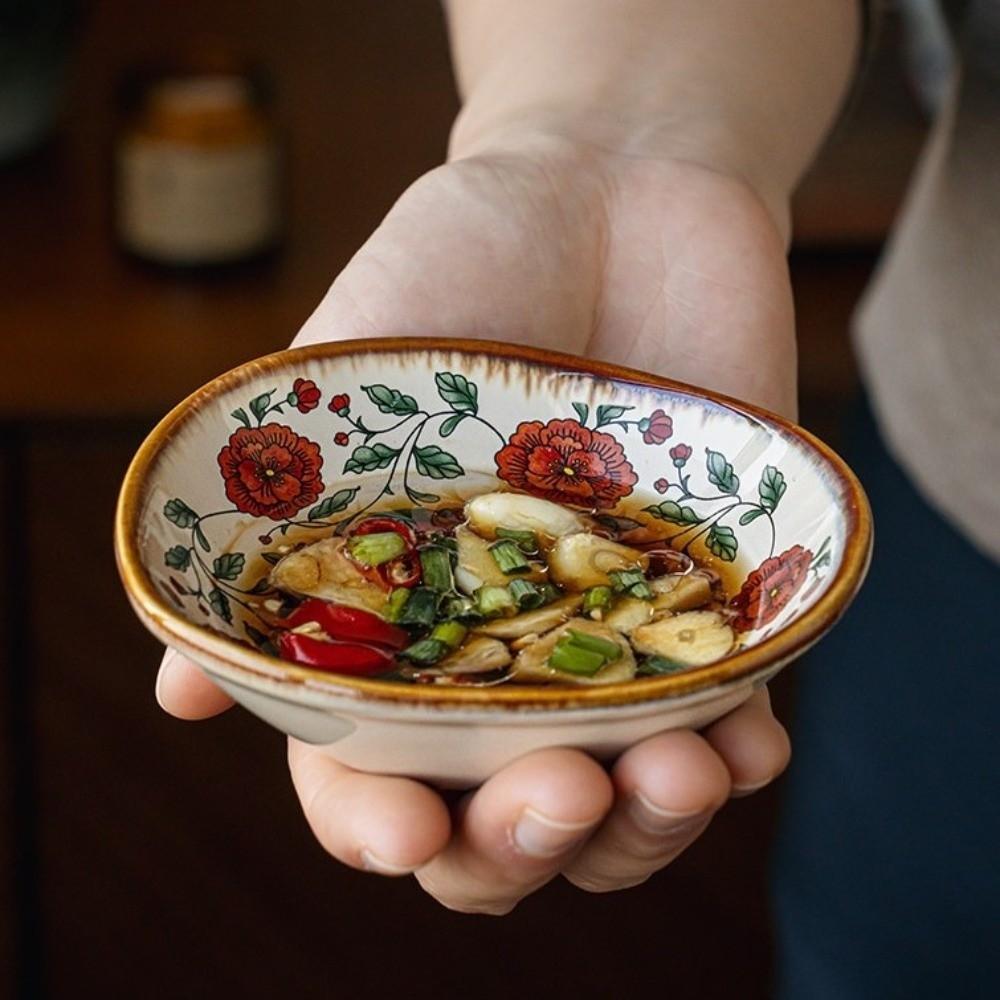 Mini Ceramic Flavor Dish Retro Vinegar Dish Multi-functional Mini Fruits Bowl  Household Use
