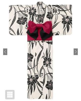 Japanese Kimono Yukata Set Women Narcissus Floral Cream Black Plum Kyoto JP