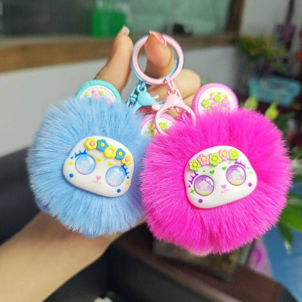 

Pompom Flower Sea Bear Keychain Lovely Plush Bear Pendant Bag Charm Furry Bear Keychain Kids Gift style E
