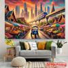 Colorful Bangkok Street Tapestry, Bustling Market with Tuk-tuk, Skytrain and Traditional Temples, Vibrant Thai Cultural Wall Art