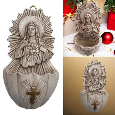 Wall Mount Resins Holy Water Font Key Box Religious Art Hanging Ornament for Home Decors and Key Storage Organizers