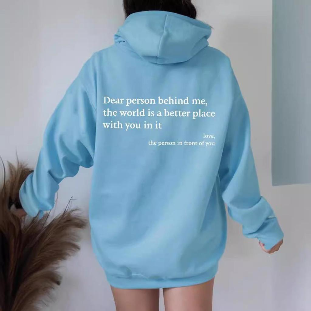 Damen Fleecegefüttertes Kapuzensweatshirt mit Buchstabenaufdruck, Unifarben, Kordelzug, Europäische Größe