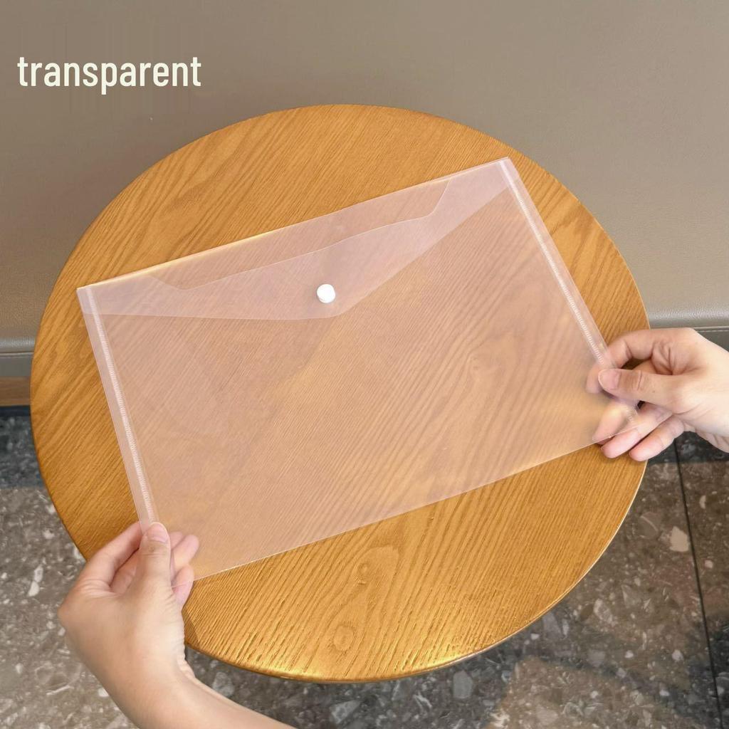A4 Morandi Transparent Snap Button Document Folder - Waterproof Macaron Color Plastic Bag