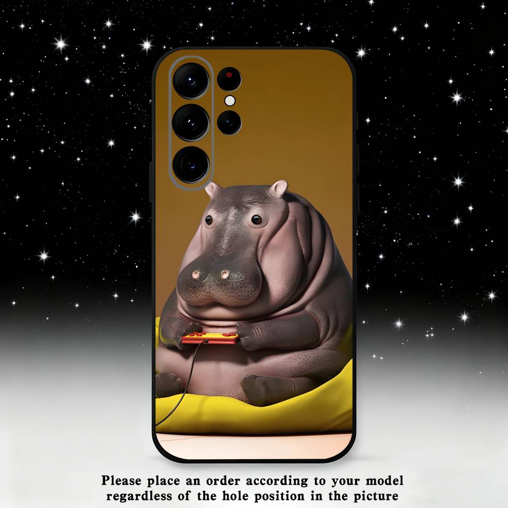 Roztomilý Hroch Hippopotamus Pouzdro na Telefon Pro Samsung S25,S24,S21,S22,S23,S30,Ultra,S20,Plus,Fe,Lite,Note,10,9,5G Černý Kryt