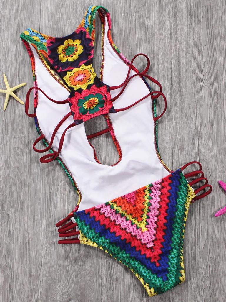 Sexy Printed V Neck Monokini Cross Backless Women Swimwear One Piece Swimsuit Female High Cut Bathing Suit Swim Beach Wear Lady