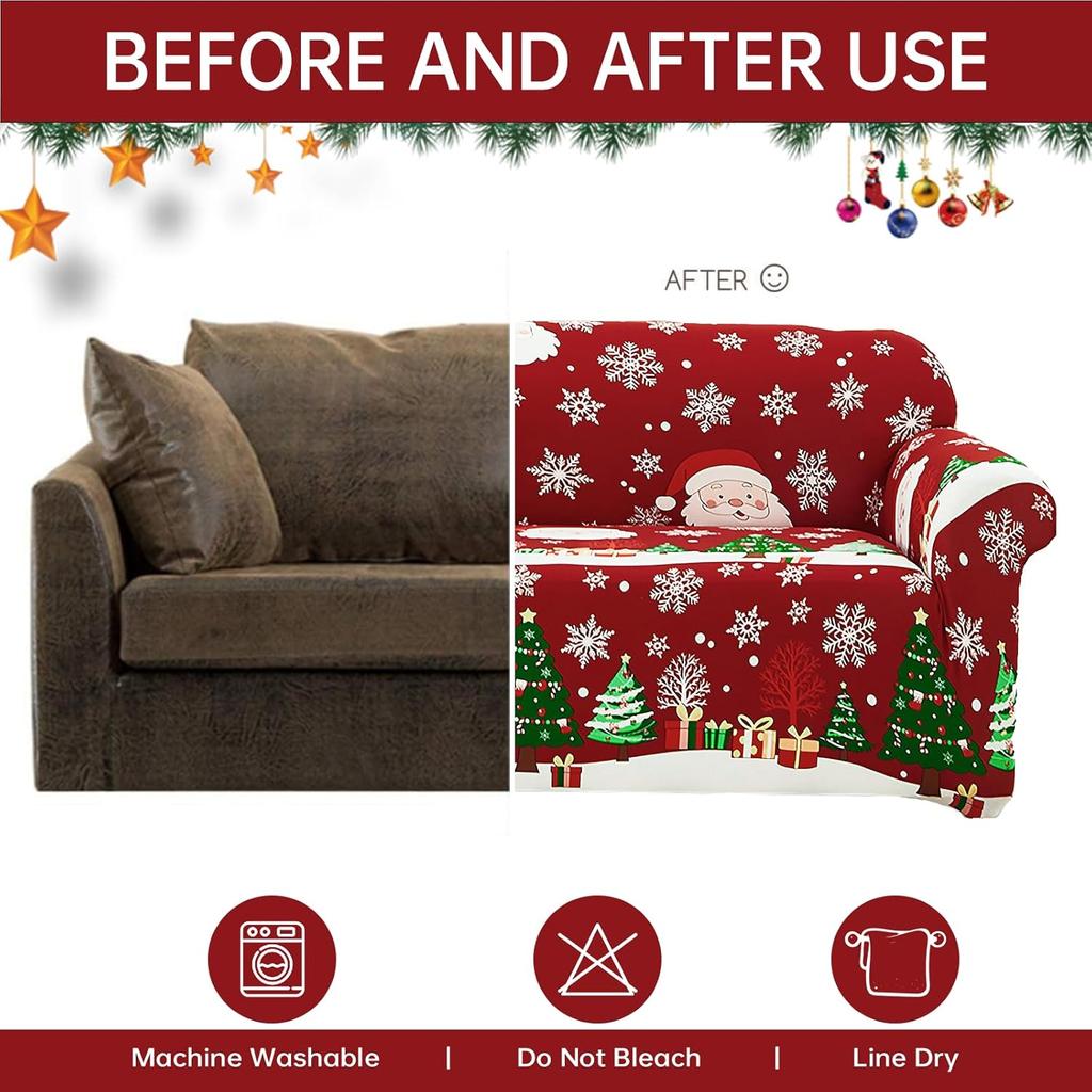 Christmas Printed Sofa Cover 1/2/3/4 Seater Stretch Fabric Couch Slipcover Elastic Sofa Protector for Living Room Xmas Decoration