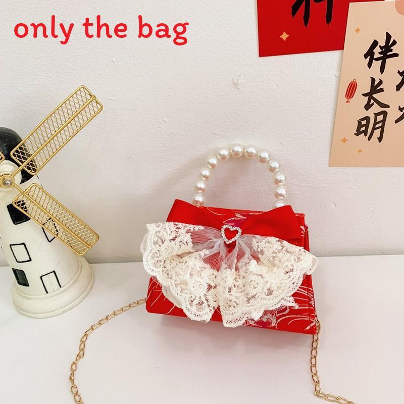 

Princess Artificial Pearl Handbag For Kids With Light Cushioning And Satin Lining For Daily Use Lace Heart