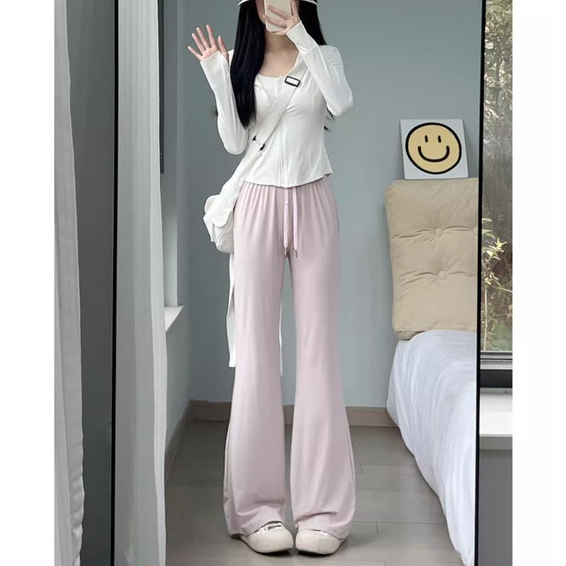 Black Micro-flare Pants for Women In Summer Thin High Waist Casual Bell-bottom Pants for Small Sun Protection Ice Silk Wide-leg Sweatpants