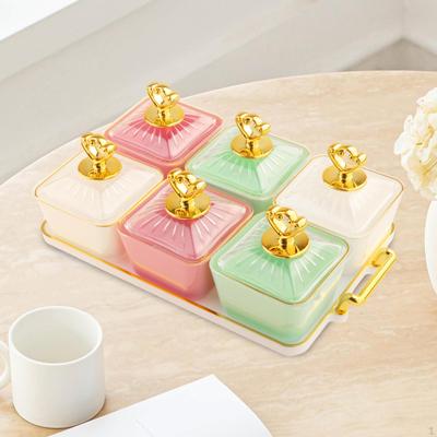 Fruit Plate ,Serving Container, 6 Grid Tableware ,Kitchen Relish Tray Divided Serving for Candy