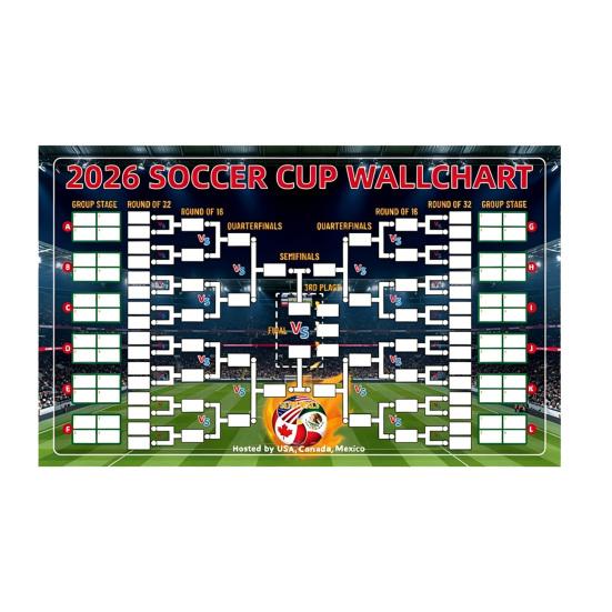 Voetbal Wandkaart Poster, Knock-out Schema En Finale Volg Wandvlag, Herbruikbare Waterdichte Polyester Wandtapijt voor Wedstrijdresultaten Registratie