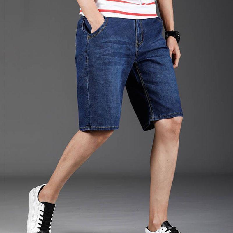 Sommer Tynn Stretch Denim Shorts Herre Rett Løs Casual Stor Størrelse 5 Fem-punkts Bukser Bukser 7-punkts Knebukser