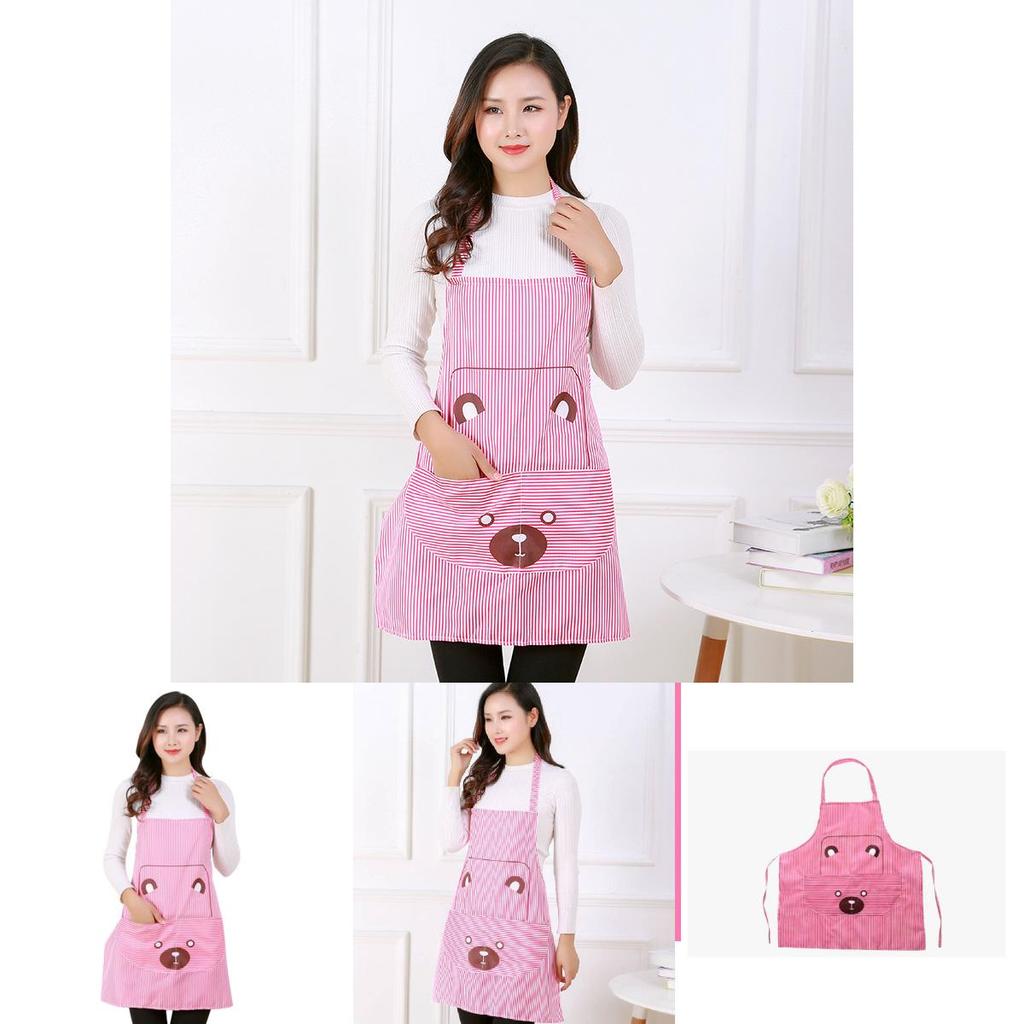 Sleeveless Apron With Bear Print For Home Cooking And Antistain Protection