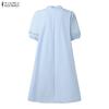 ZANZEA Women Casual Round Neck Short Sleeve Lace Patchwork Dress