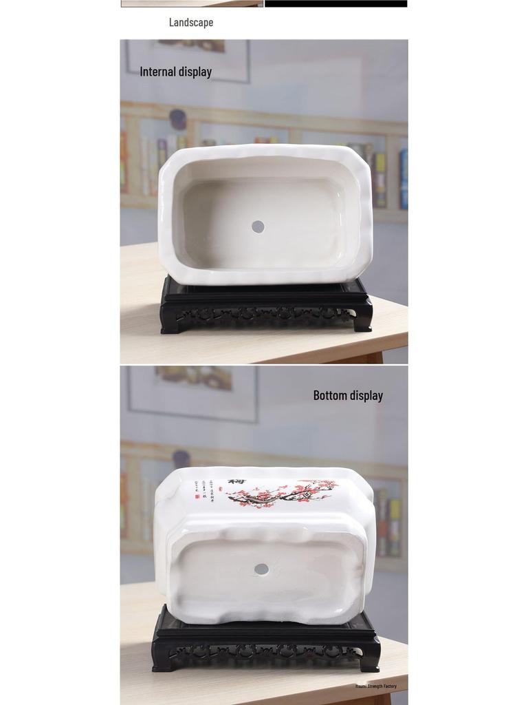 Large Ceramic Rectangular Flower Pot for Indoor Orchids, Succulents & Ficus