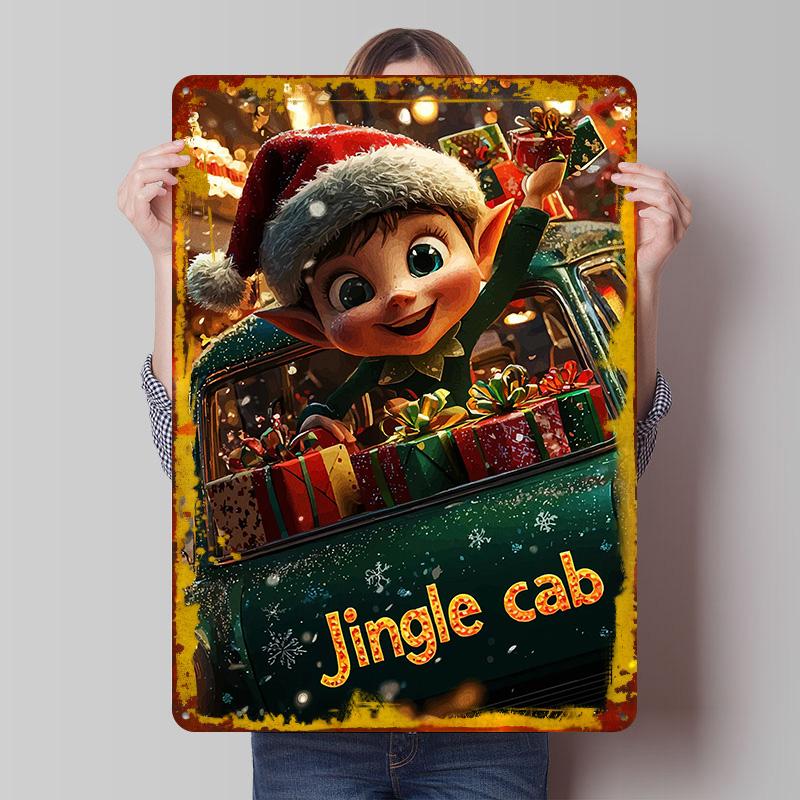 

Christmas Elf in Jingle Cab Printed Poster Customized Wall Art Retro Vintage Metal Tin Signs for Living Room Decorations Decor 7.9x11.8In(20x30cm)