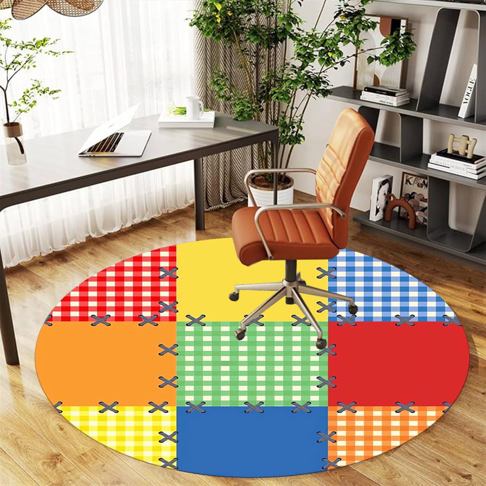 1pc Patchwork Quilt Round Chair Mat Office Area Rug - Non-Slip, Floor Mat for Office, Bedroom, and Indoor Decor P127201